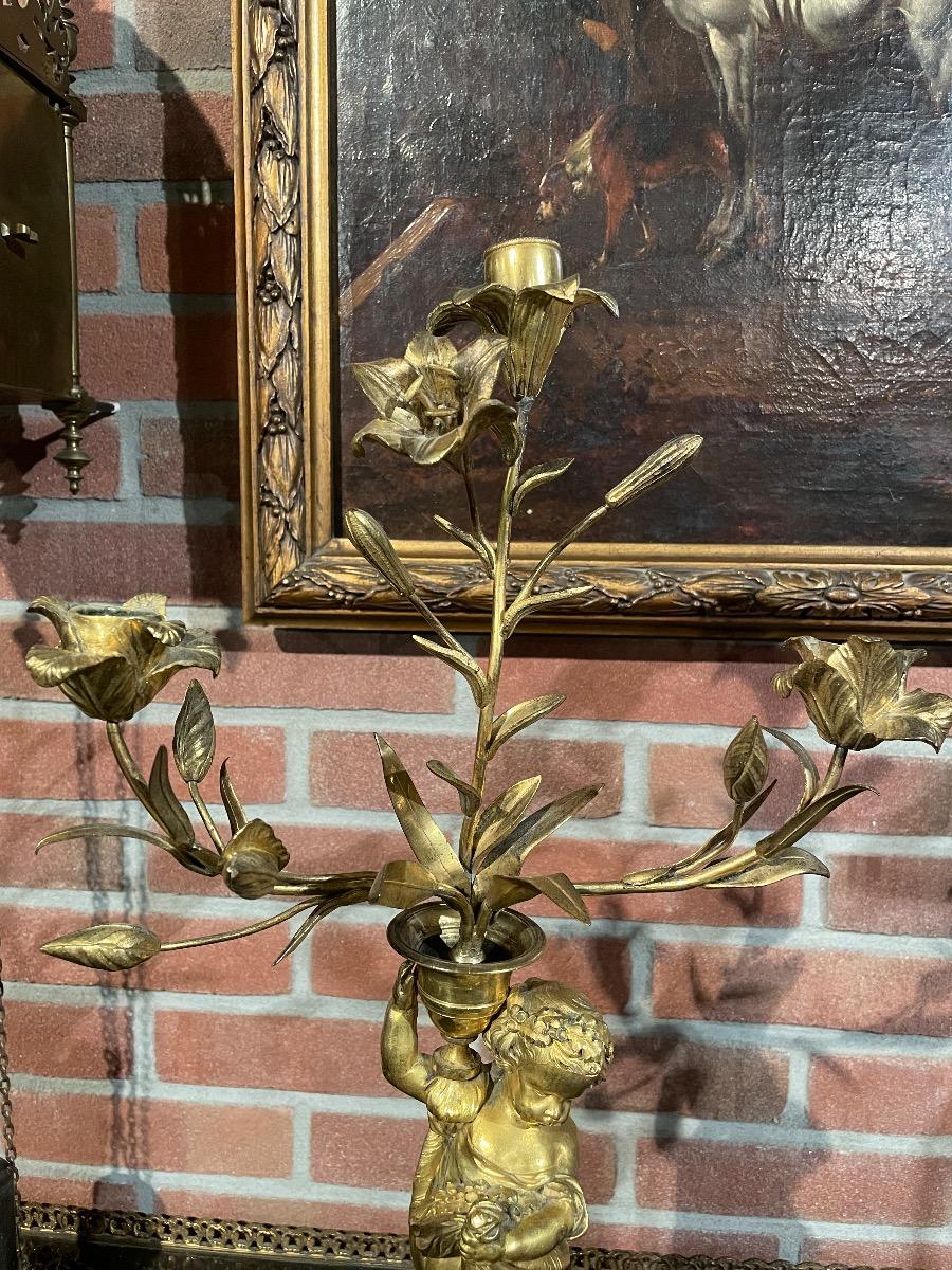 Pair of 18th C. Louis XVI bronze glided candelabras 