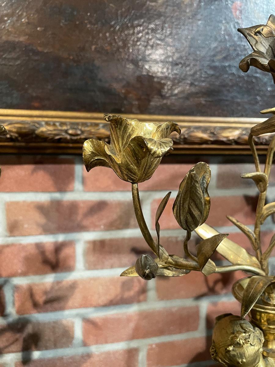 Pair of 18th C. Louis XVI bronze glided candelabras 