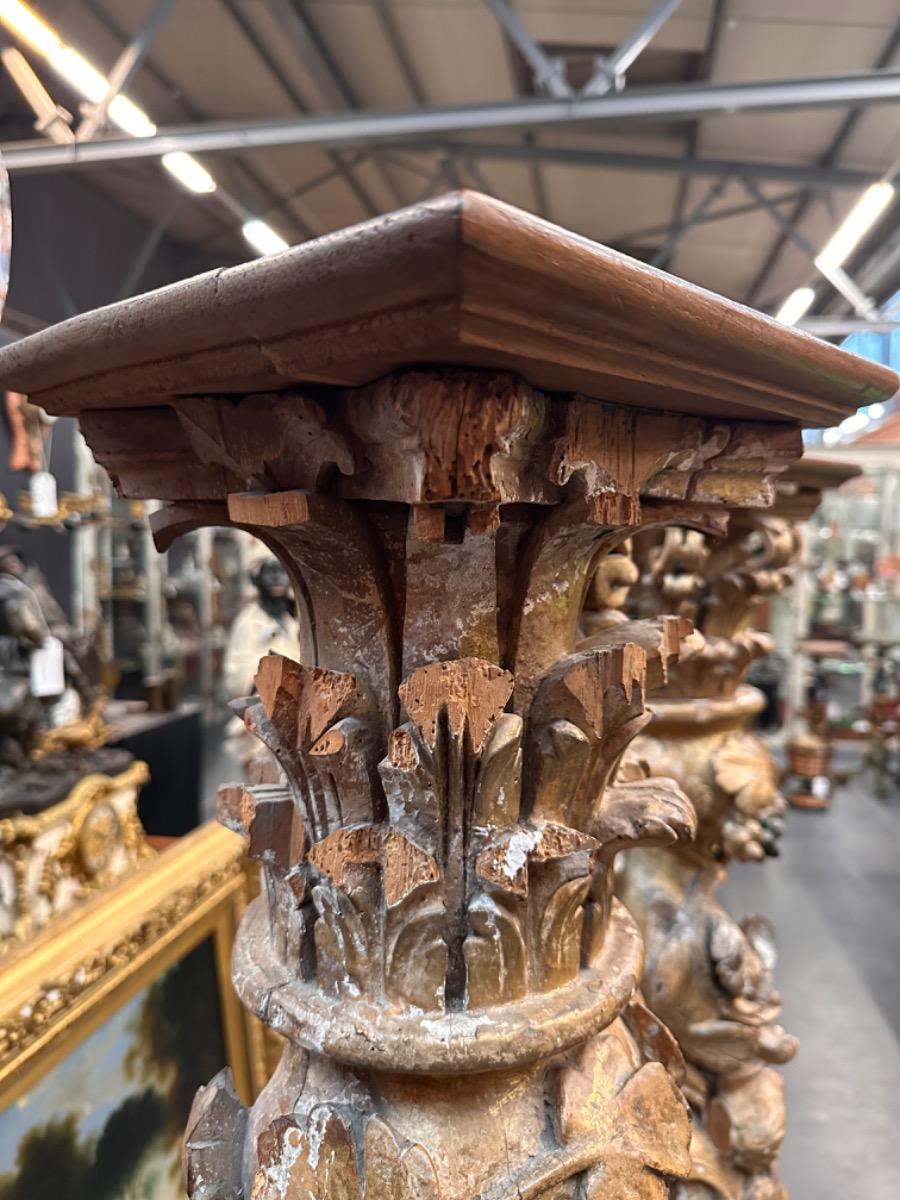 Pair of 18th century wood carved columns, 36x36x158h cm