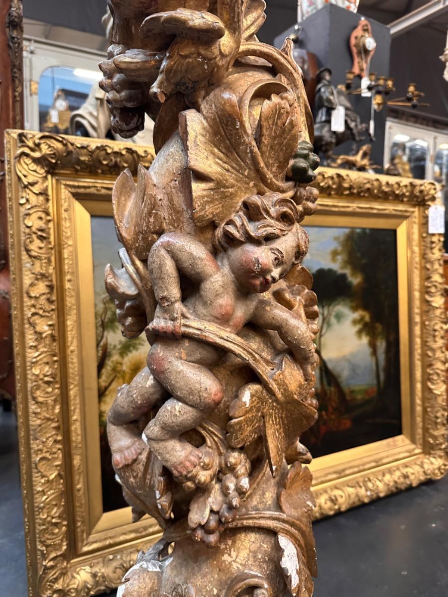 Pair of 18th century wood carved columns, 36x36x158h cm
