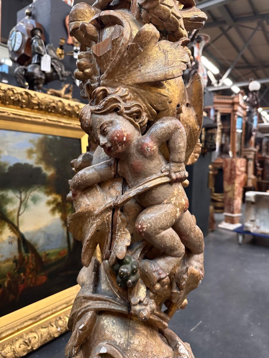 Pair of 18th century wood carved columns, 36x36x158h cm