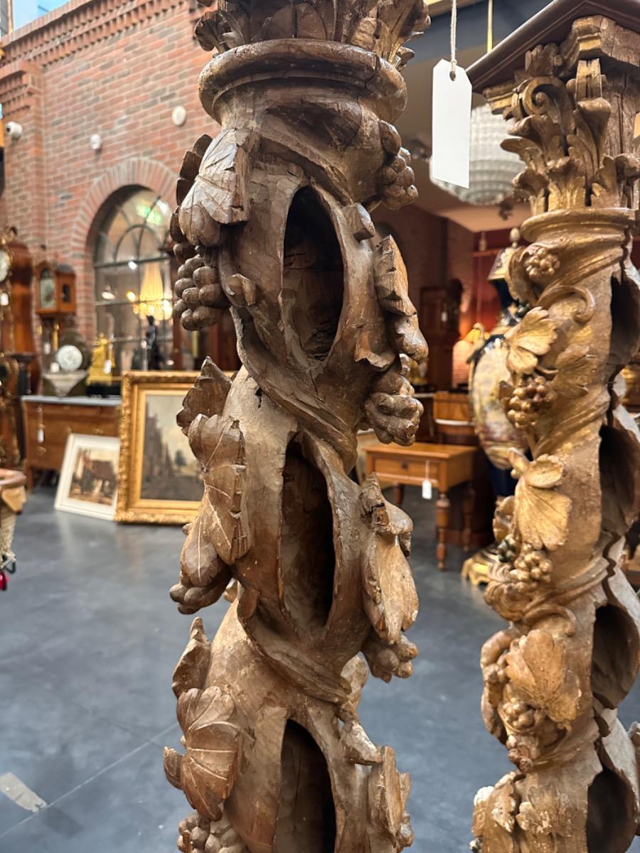 Pair of 18th century wood carved columns, 36x36x158h cm