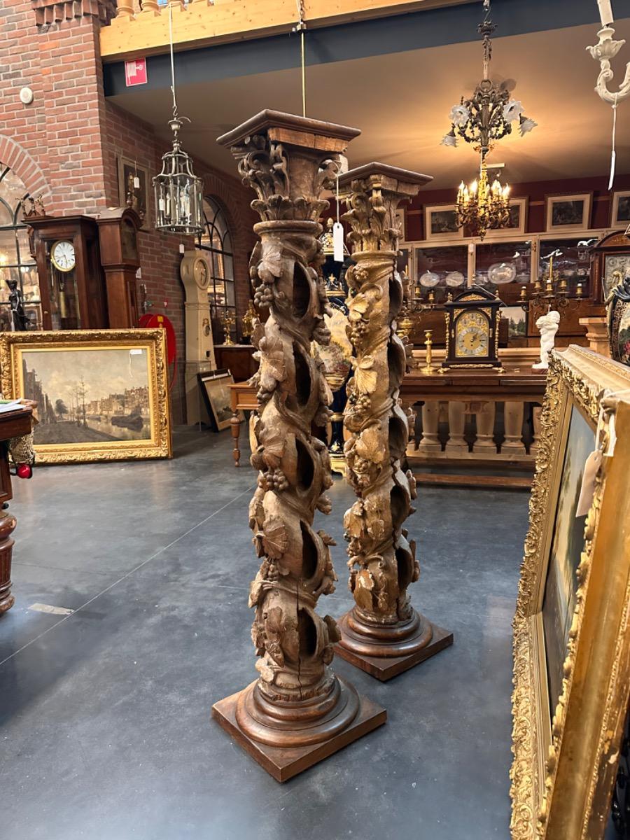 Pair of 18th century wood carved columns, 36x36x158h cm