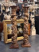 Pair of 18th century wood carved columns, 36x36x158h cm
