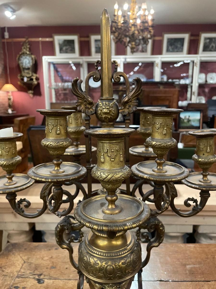 Pair of 19th century bronze gilded candelabras, 76H cm 