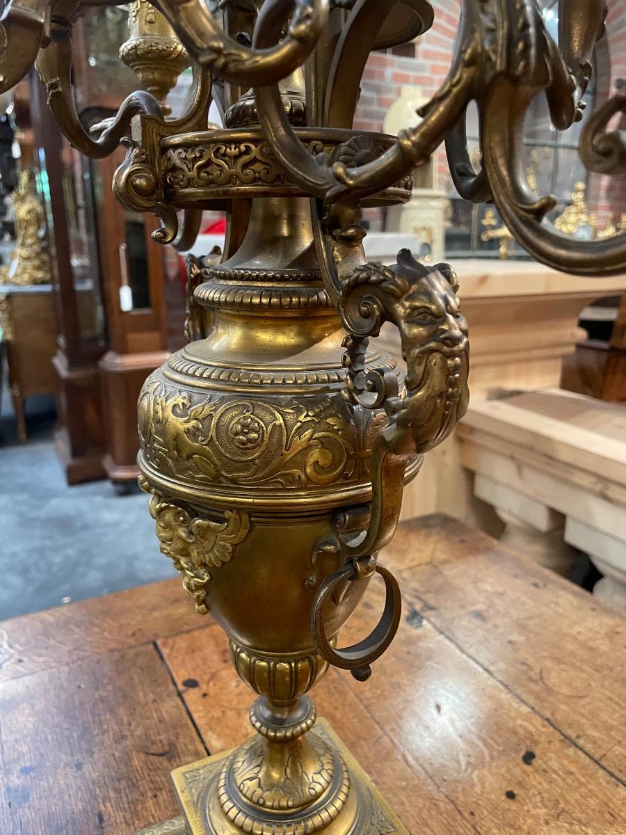 Pair of 19th century bronze gilded candelabras, 76H cm 