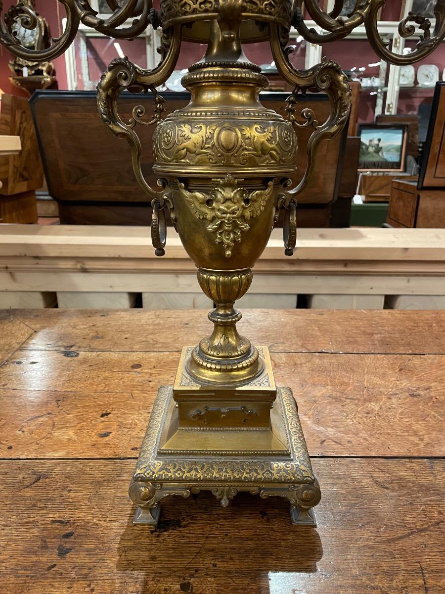 Pair of 19th century bronze gilded candelabras, 76H cm 