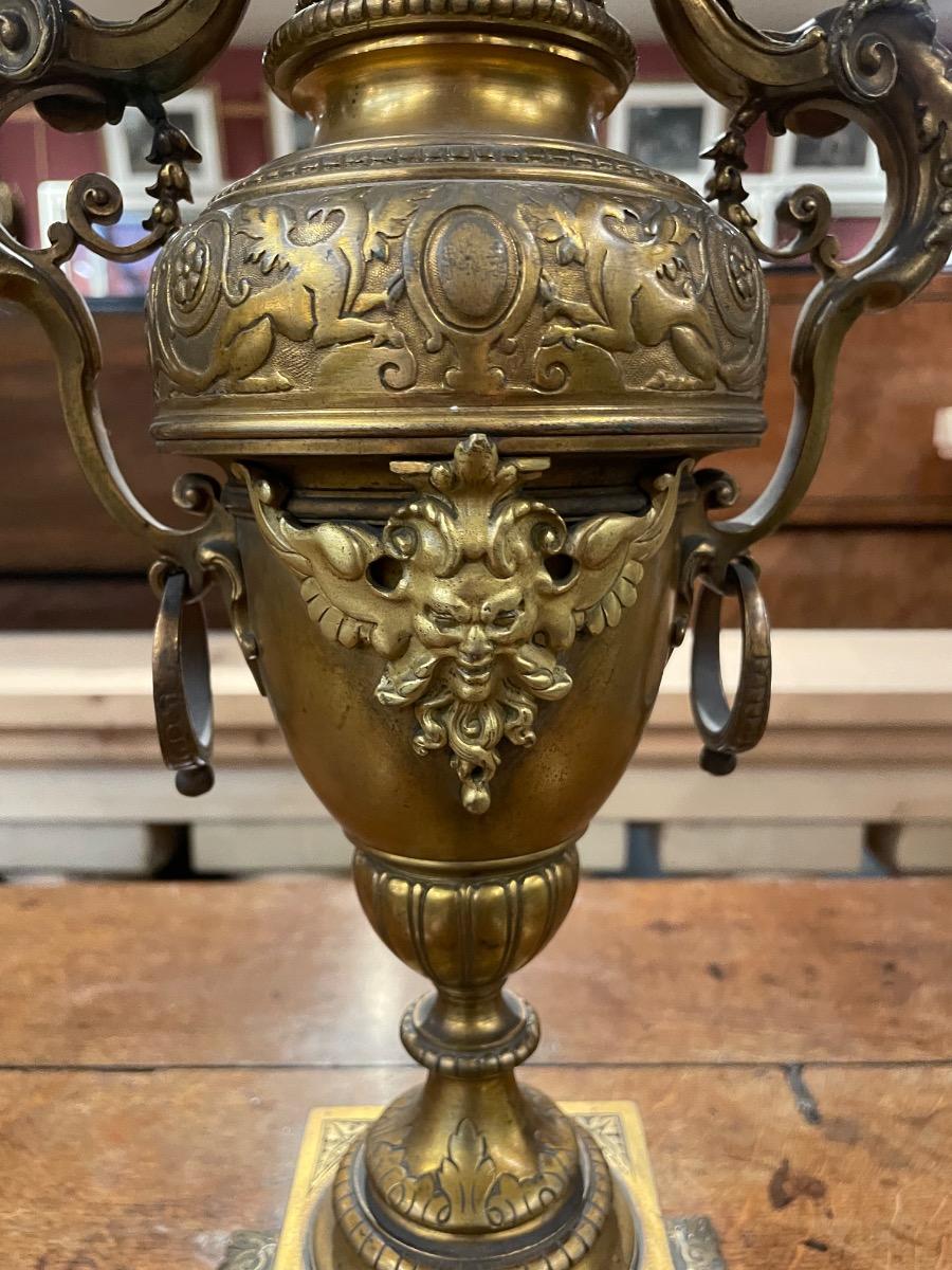 Pair of 19th century bronze gilded candelabras, 76H cm 