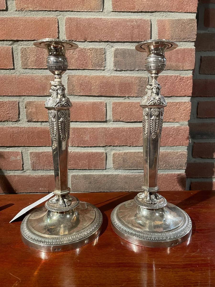 Pair of 19th century silver candlesticks by Francois Durand