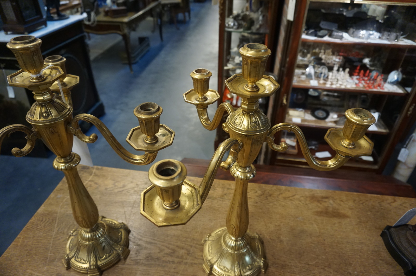 Pair of bronze gilded candleholders