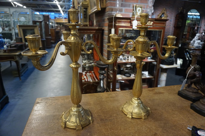 Pair of bronze gilded candleholders