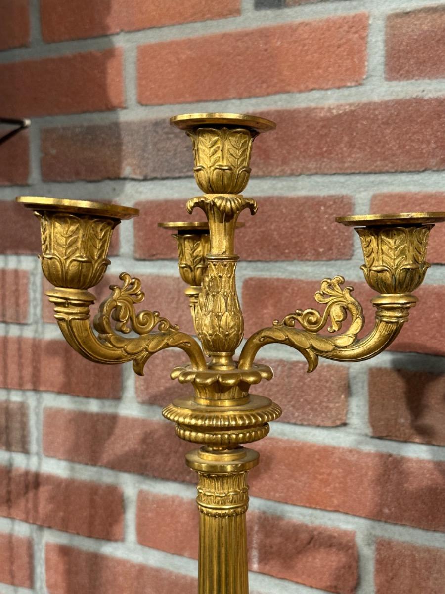 Pair of bronze gilded charles x candelabras, 51h cm
