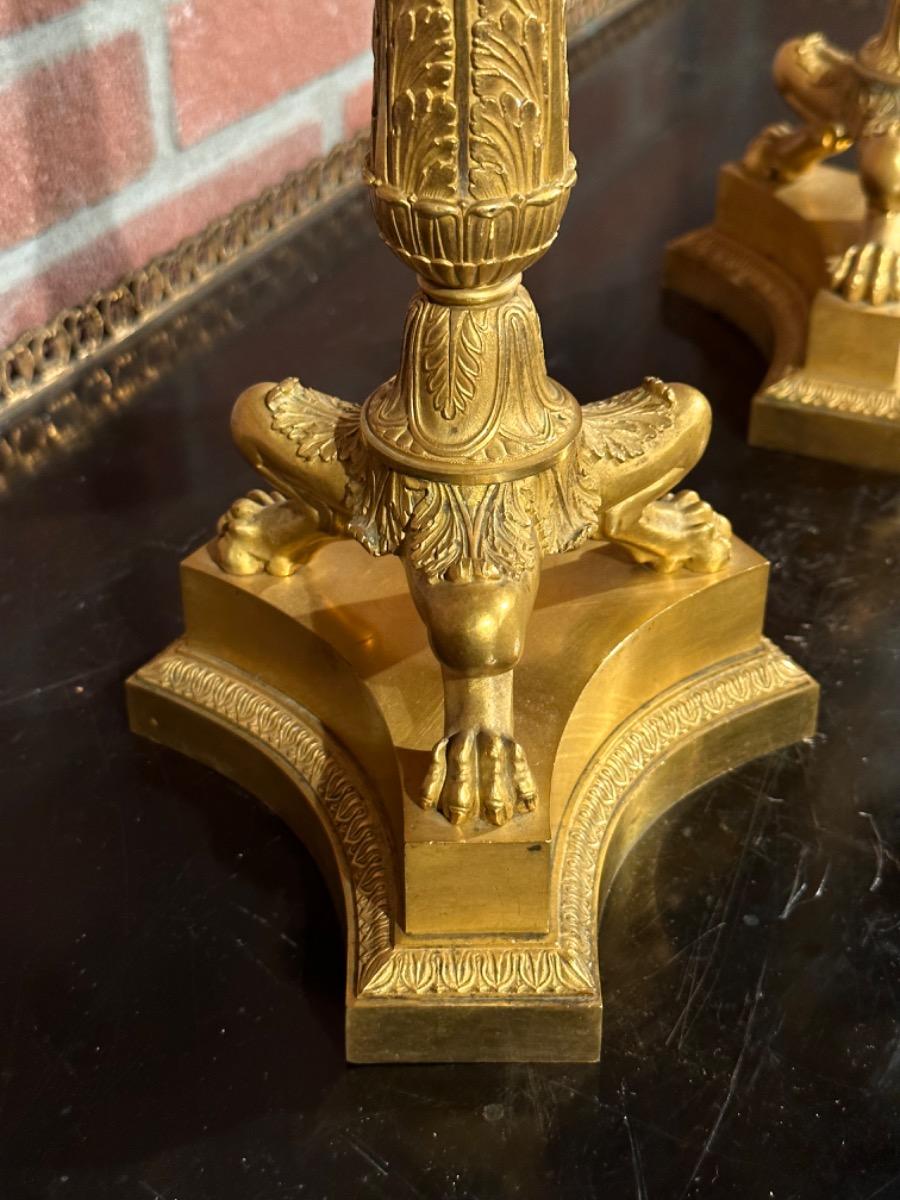 Pair of bronze gilded charles x candelabras, 51h cm