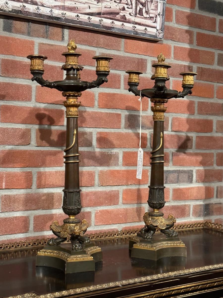 Pair of Bronze partly Gilded Charles X Candelabras, 59h cm