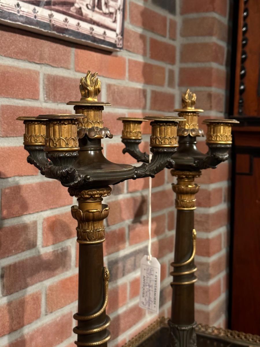 Pair of Bronze partly Gilded Charles X Candelabras, 59h cm