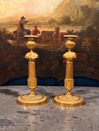 Pair of Bronze Gilded Empire Candelabras