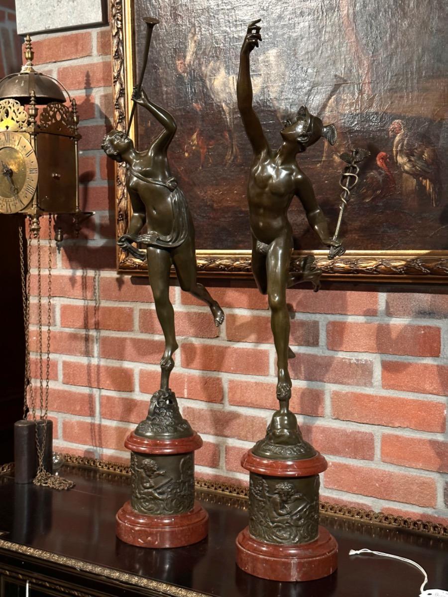 Pair of Bronze sculptures Mercury and Fortuna, Signed by Jean de Bologne
