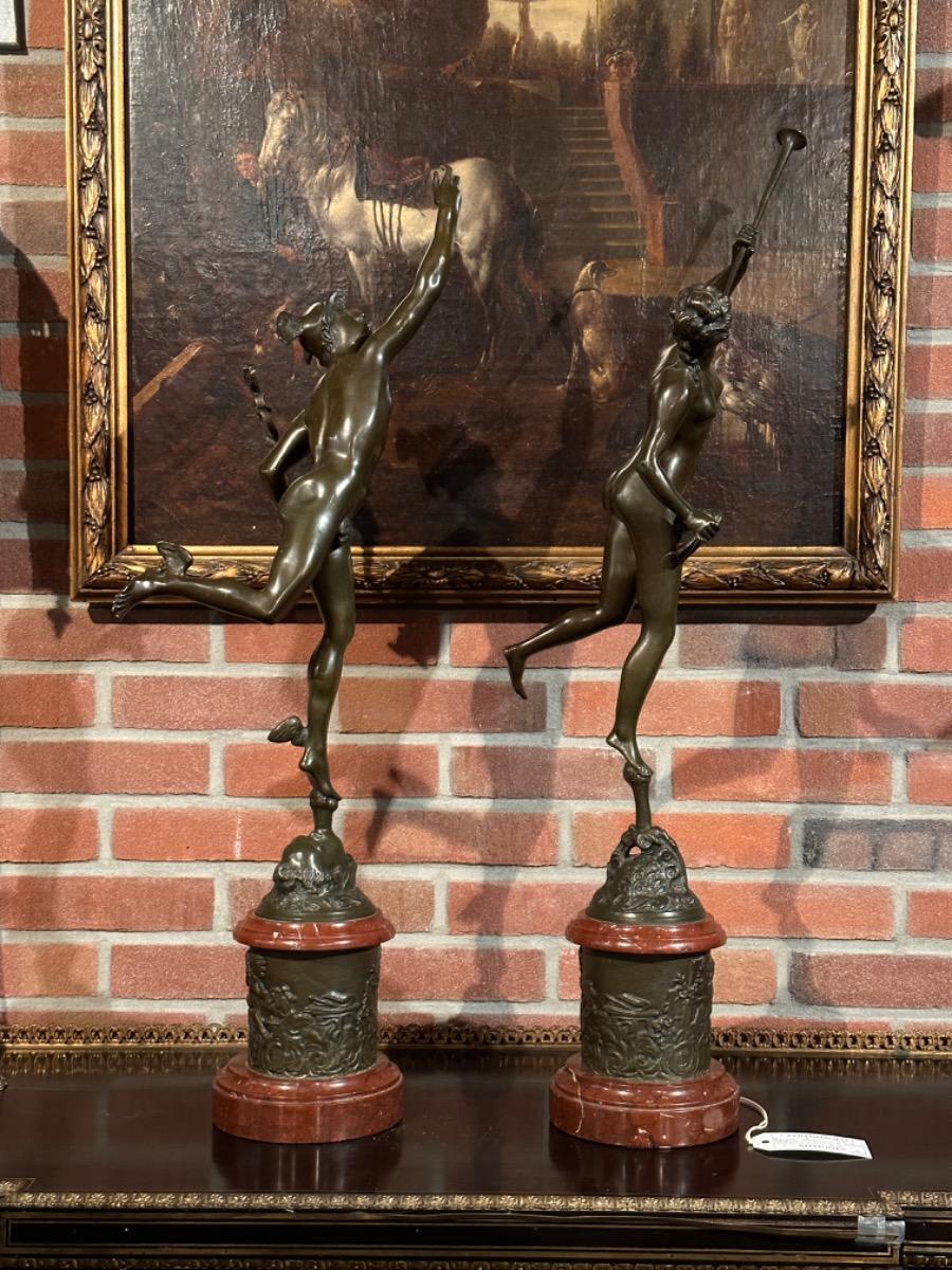 Pair of Bronze sculptures Mercury and Fortuna, Signed by Jean de Bologne