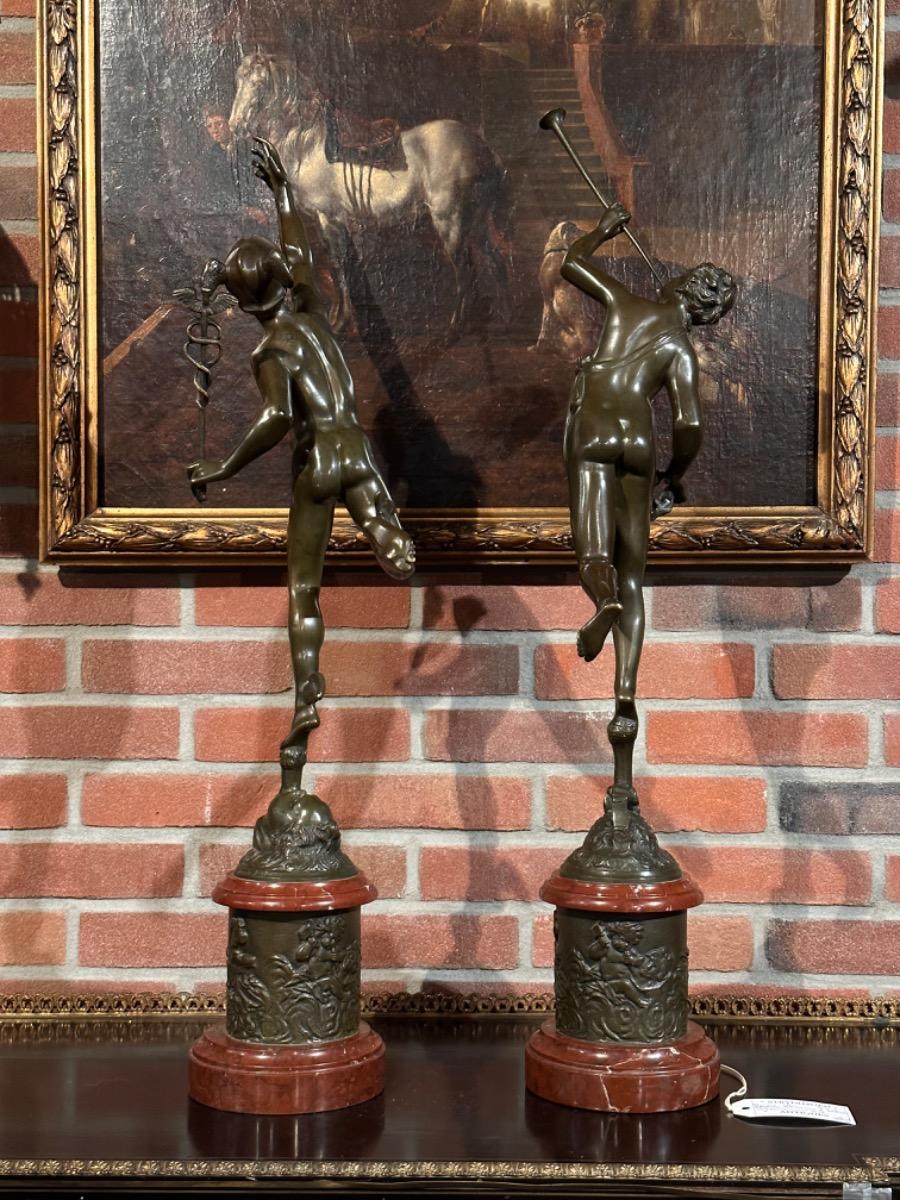 Pair of Bronze sculptures Mercury and Fortuna, Signed by Jean de Bologne