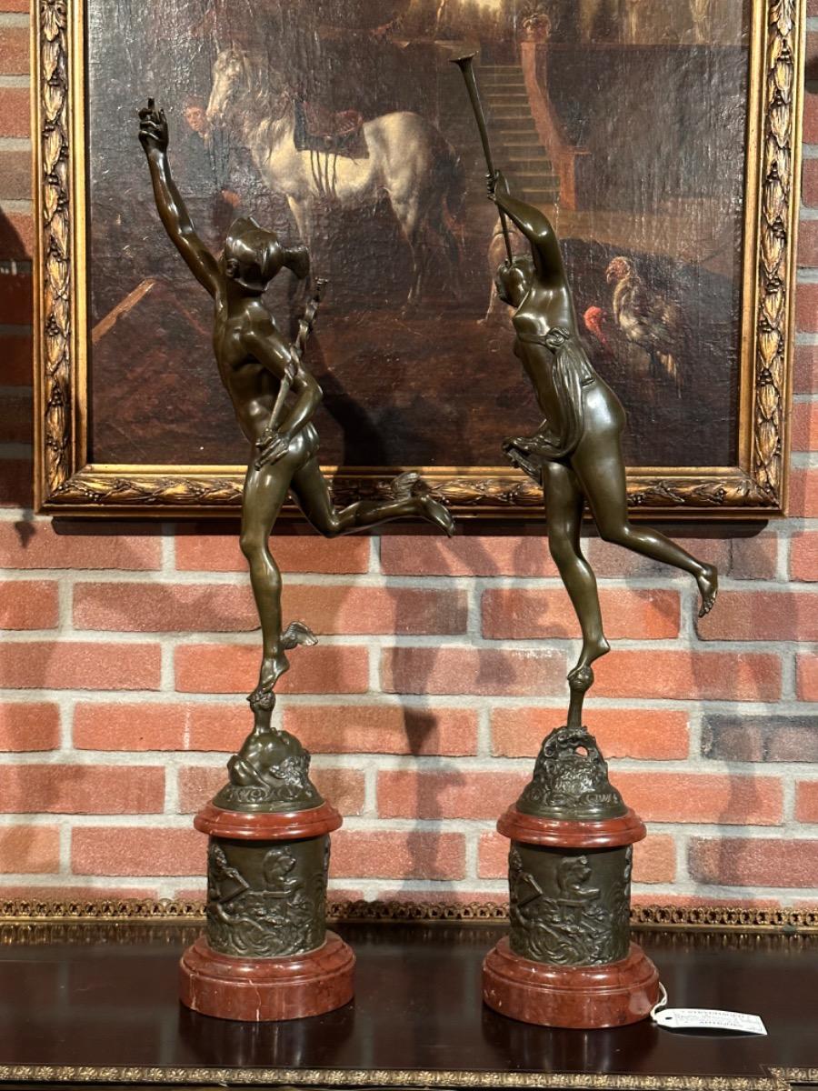 Pair of Bronze sculptures Mercury and Fortuna, Signed by Jean de Bologne