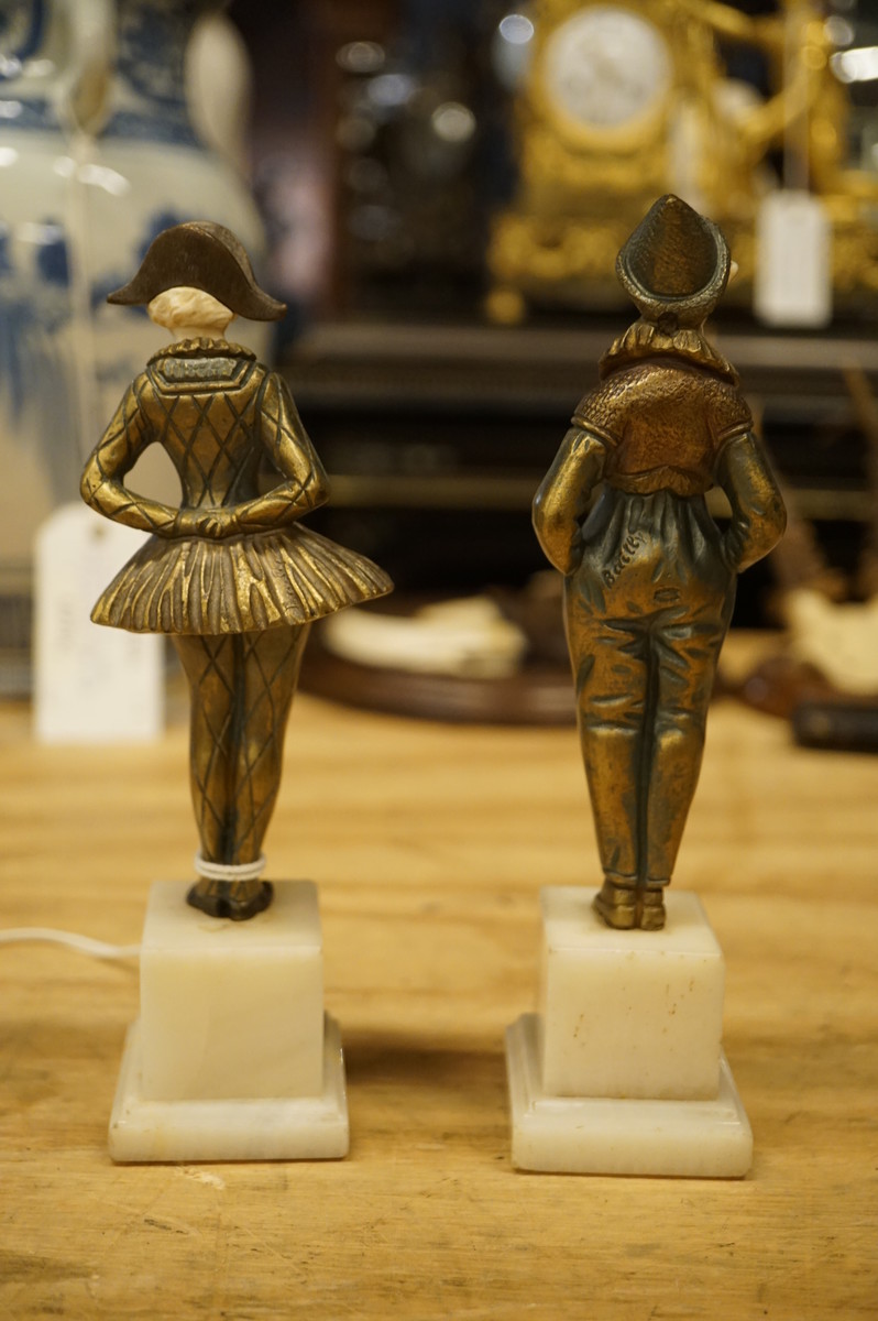Pair of bronze with ivory statues