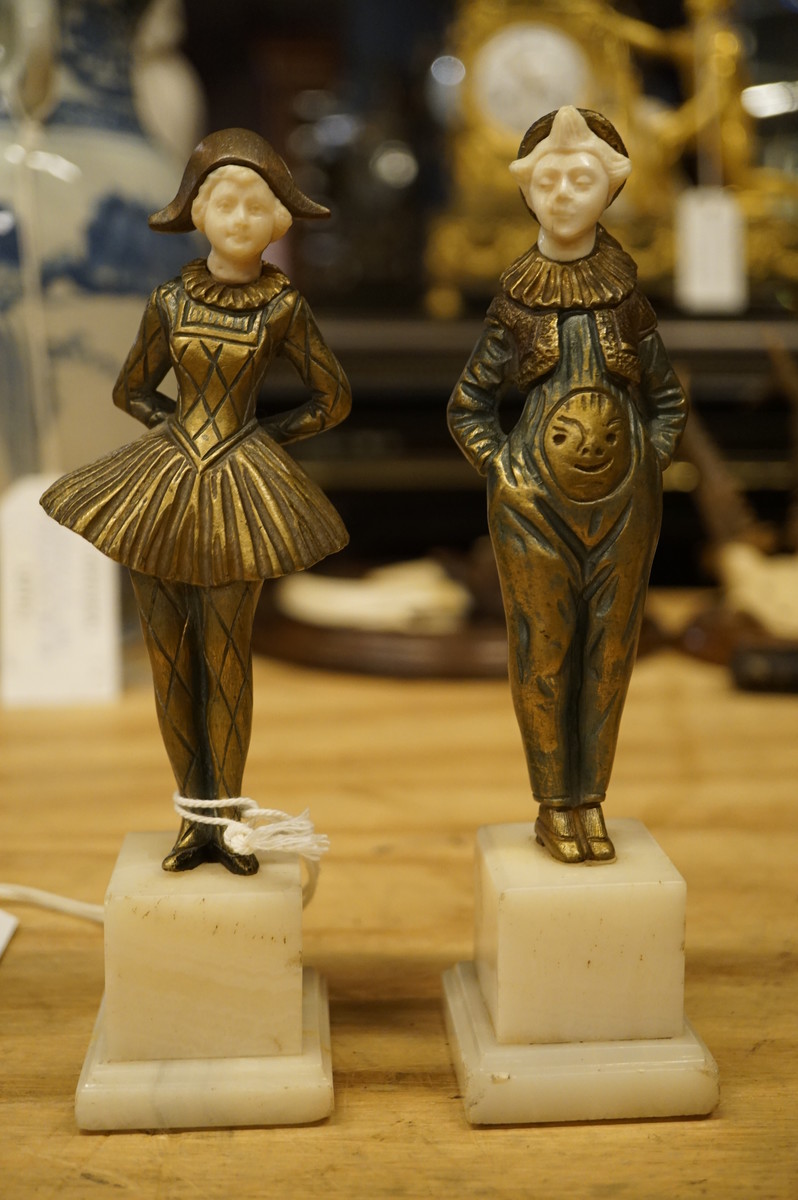 Pair of bronze with ivory statues