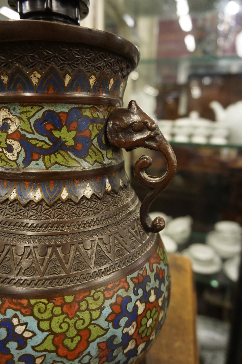 Pair of cloisonne table lamps