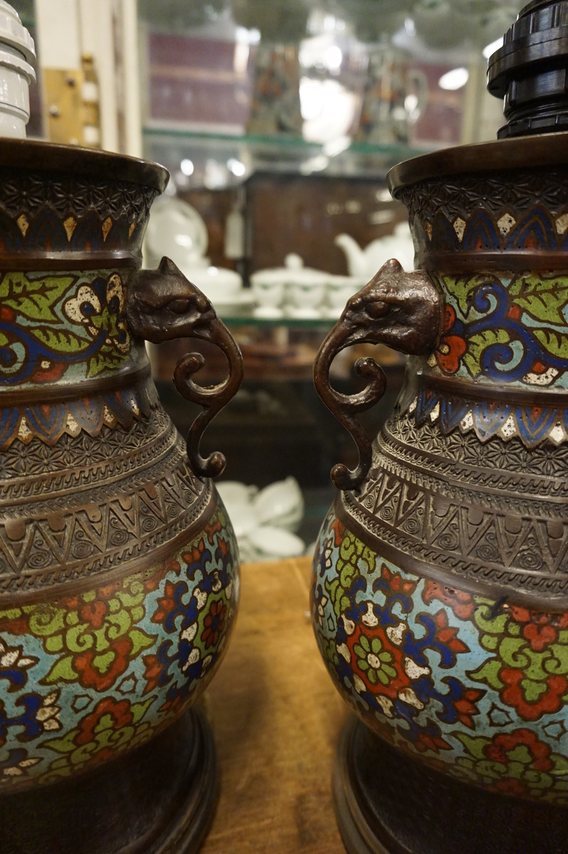 Pair of cloisonne table lamps