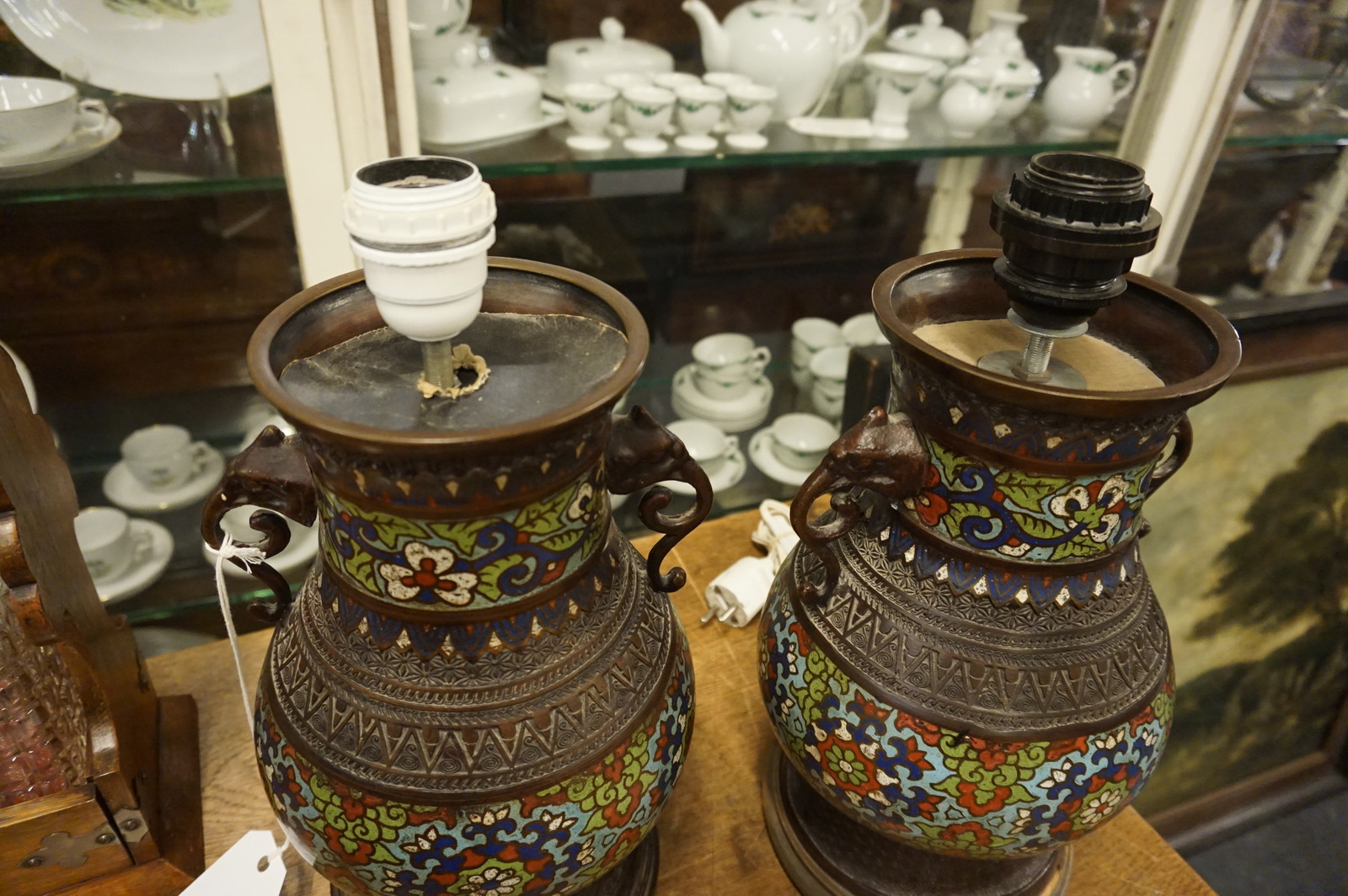 Pair of cloisonne table lamps