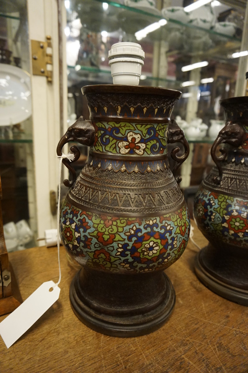 Pair of cloisonne table lamps