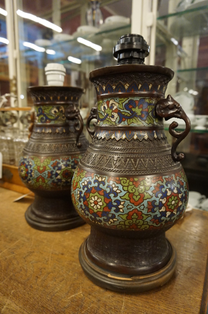 Pair of cloisonne table lamps