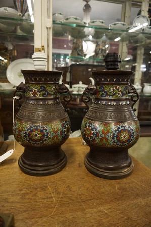 Pair of cloisonne table lamps