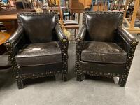 Pair of leather club chairs, 65x65x82H cm 