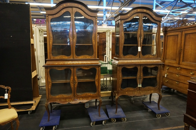 Pair of marquetry vitrines