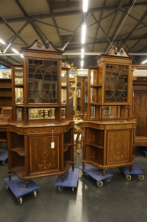 Pair of marquetry vitrines