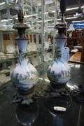 Pair of painted porcelain table lamps Around 1900