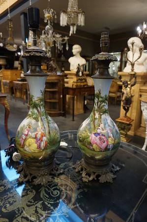Pair of painted porcelain table lamps