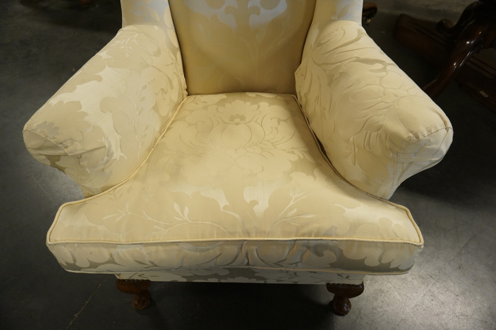 Queen Ann style wingback armchair