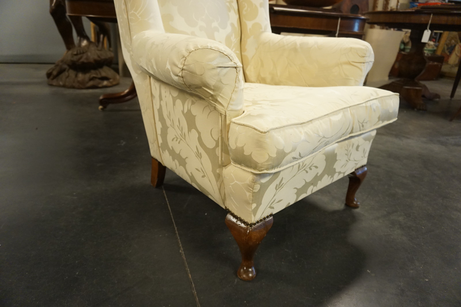 Queen Ann style wingback armchair