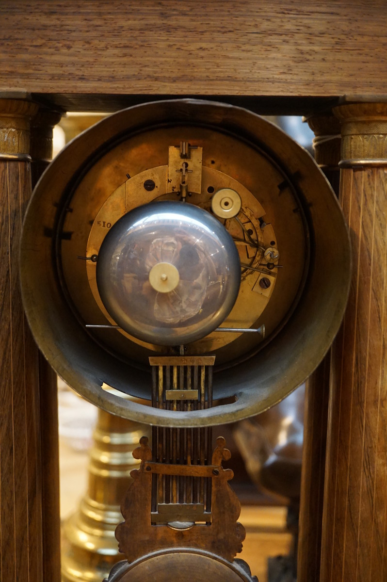 Rosewood portico clock with marquetry