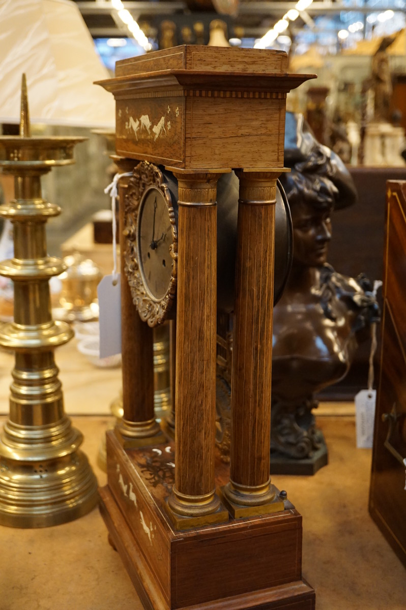 Rosewood portico clock with marquetry