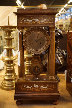 Rosewood portico clock with marquetry