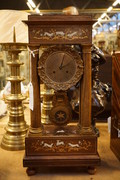 Rosewood portico clock with marquetry Early 19th C.