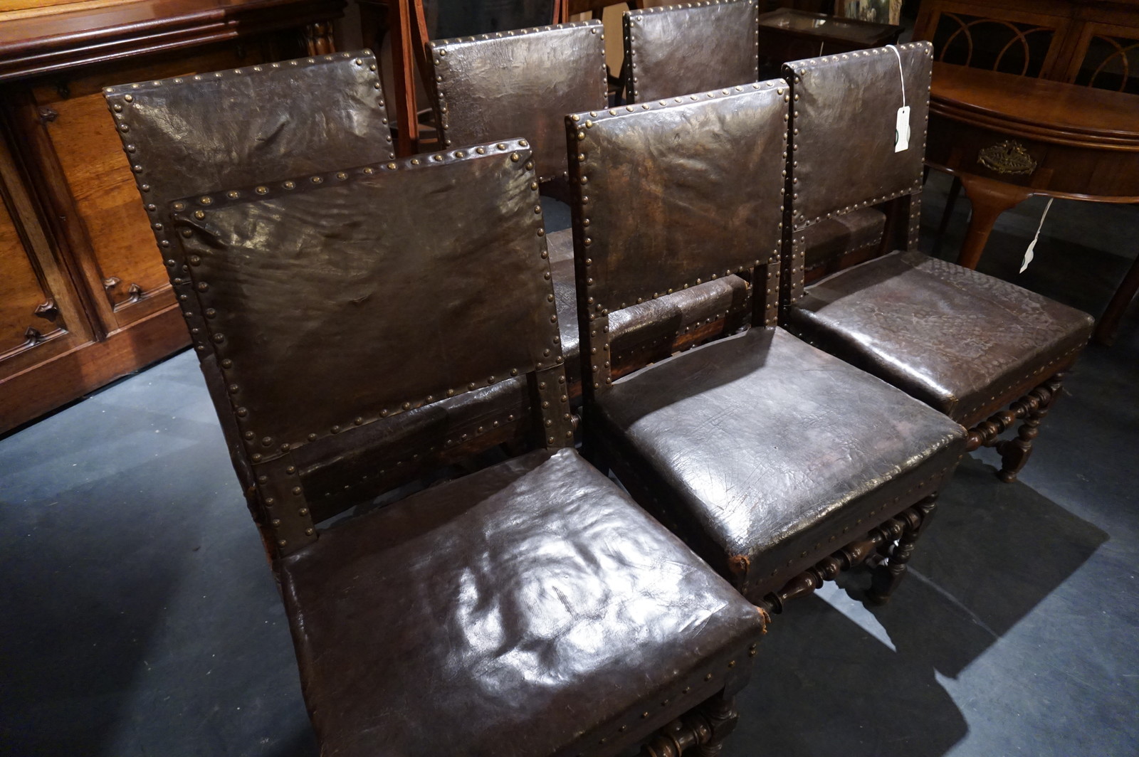 Set of 6 English chairs with leather