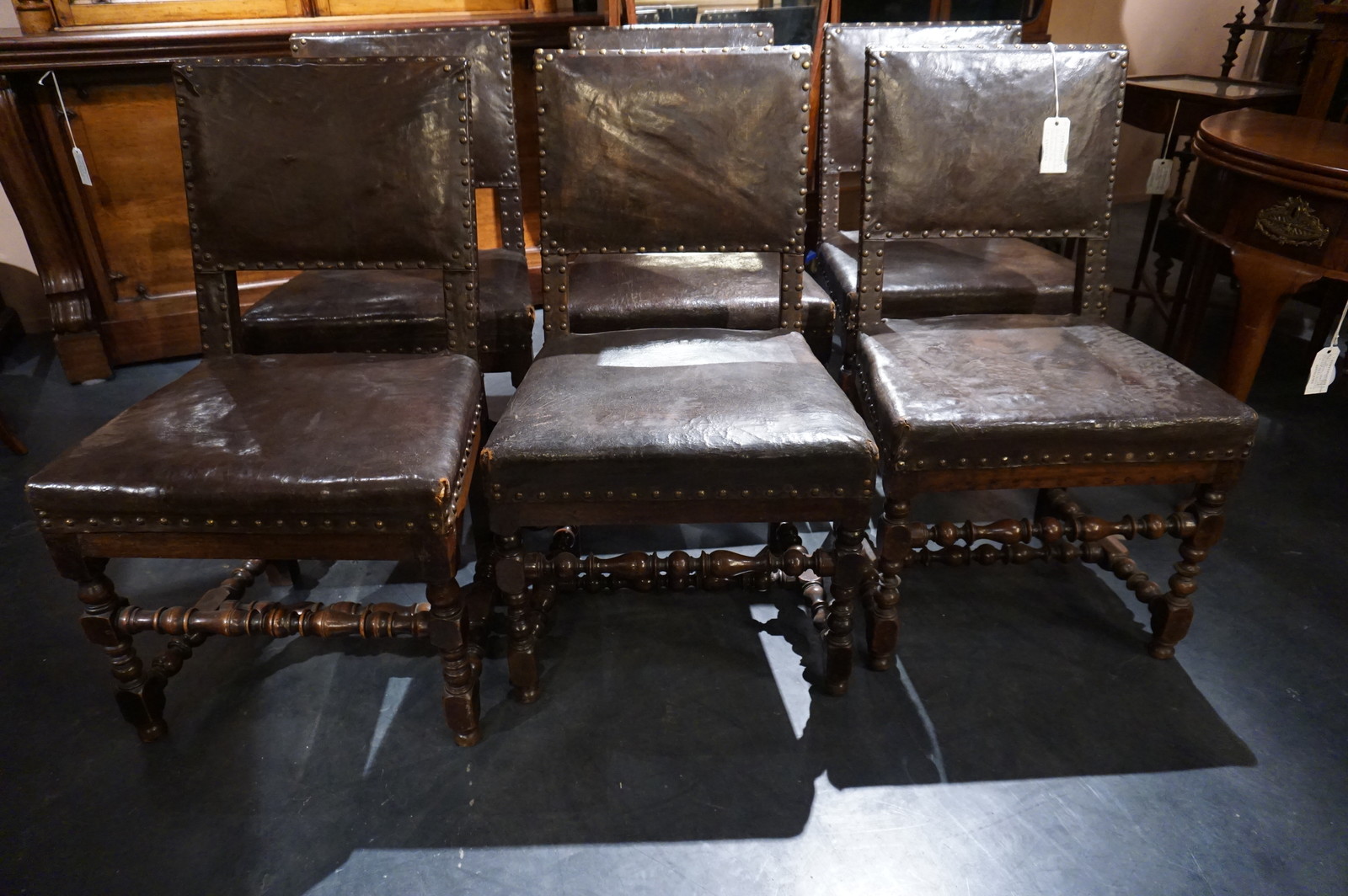 Set of 6 English chairs with leather