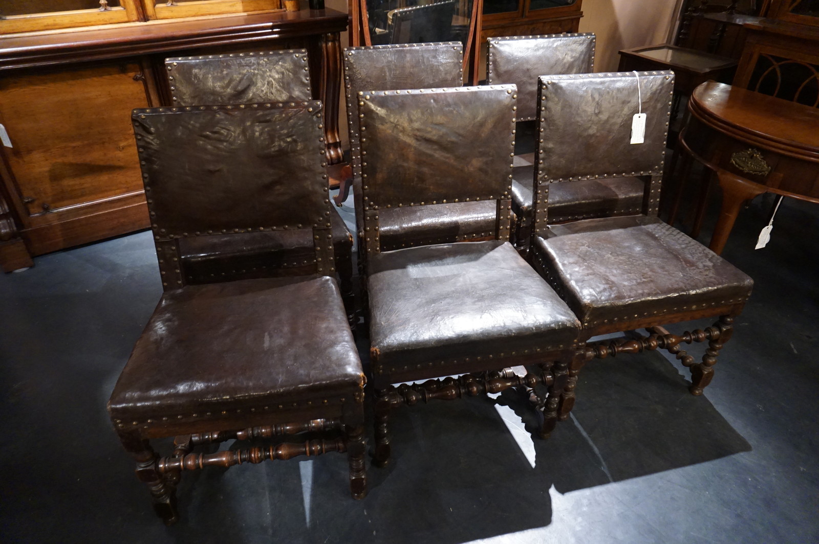 Set of 6 English chairs with leather