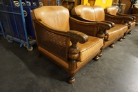 Sofa set in walnut & leather, Holland early 20th C.