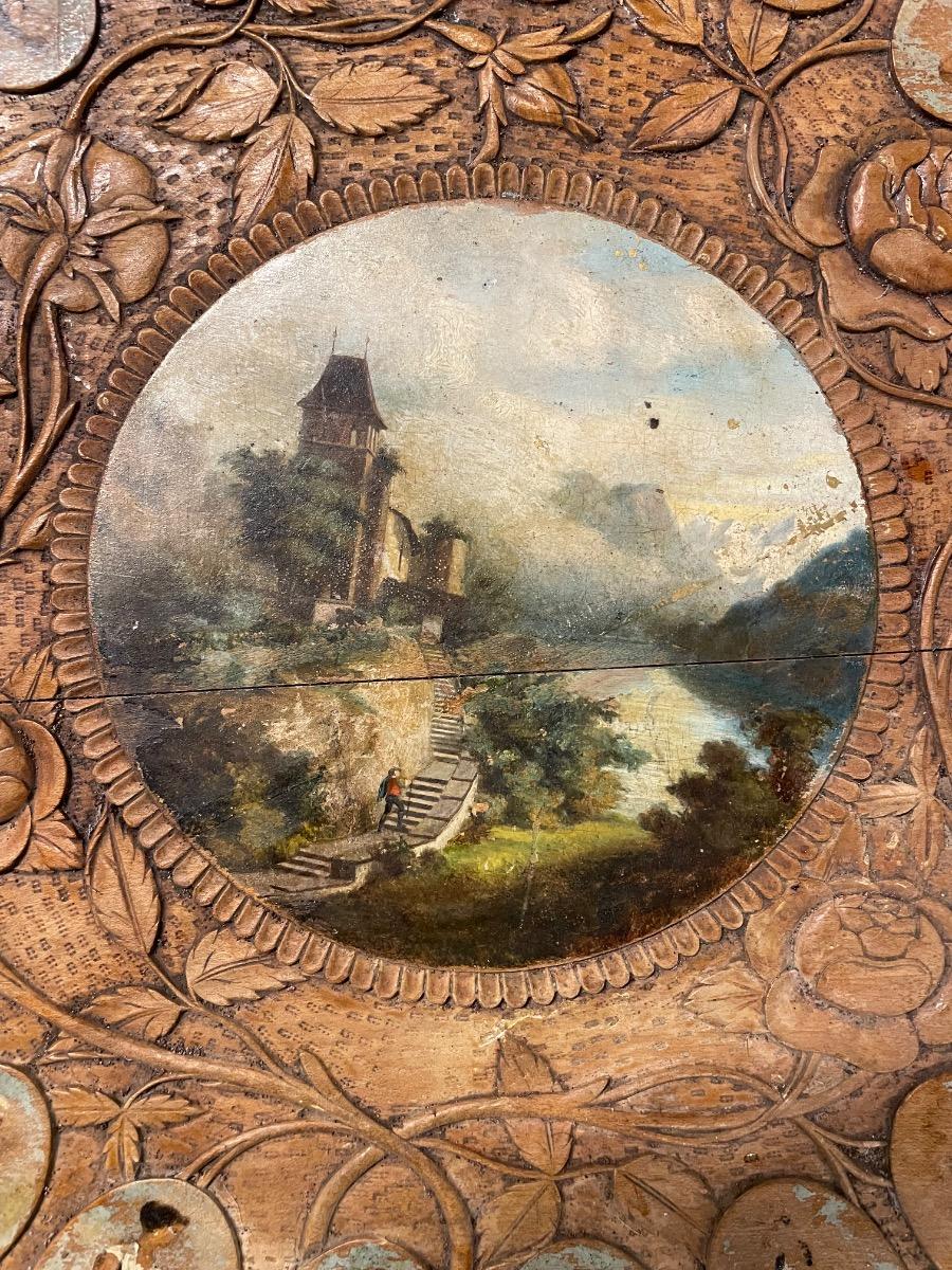 Swiss painted occasional table. 72h x 47 cm in diameter 
