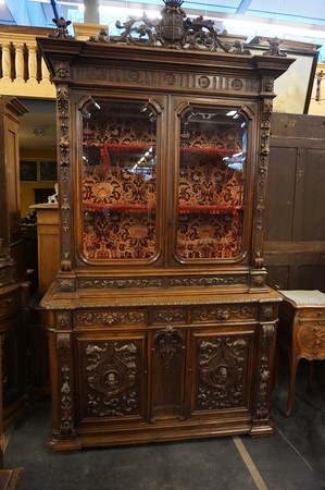 Walnut carved Italian vitrine