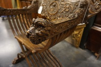 Walnut carved Savonarola armchair 19th Century